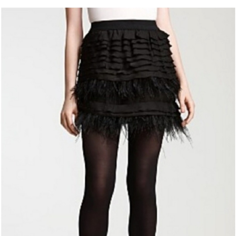 BCBG MaxAzria Black Tiered Mini Skirt with Feathers!!